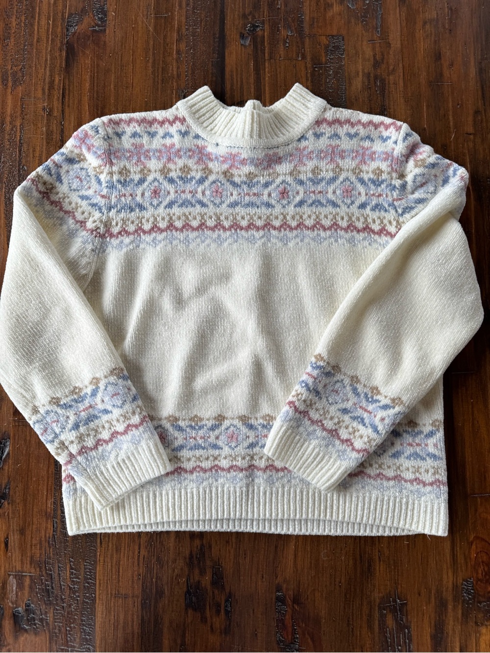 Alfred Dunner Cream Sweater with Blue and Pink Pattern